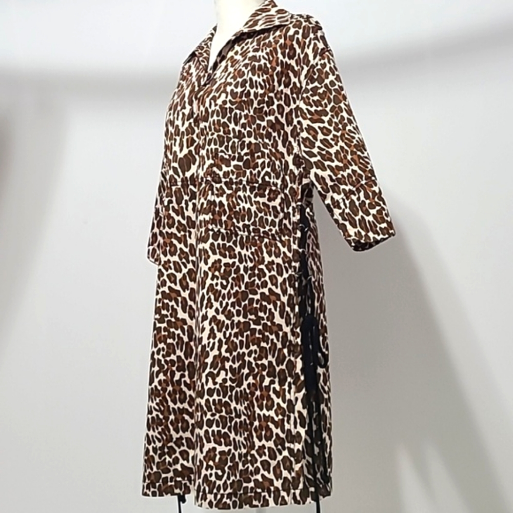 Tory Burch Brown Reva Leopard Cotton Puplin Shirt Dress New W Tags